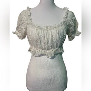 Cider White Eyelet Cropped Bardot Top size s